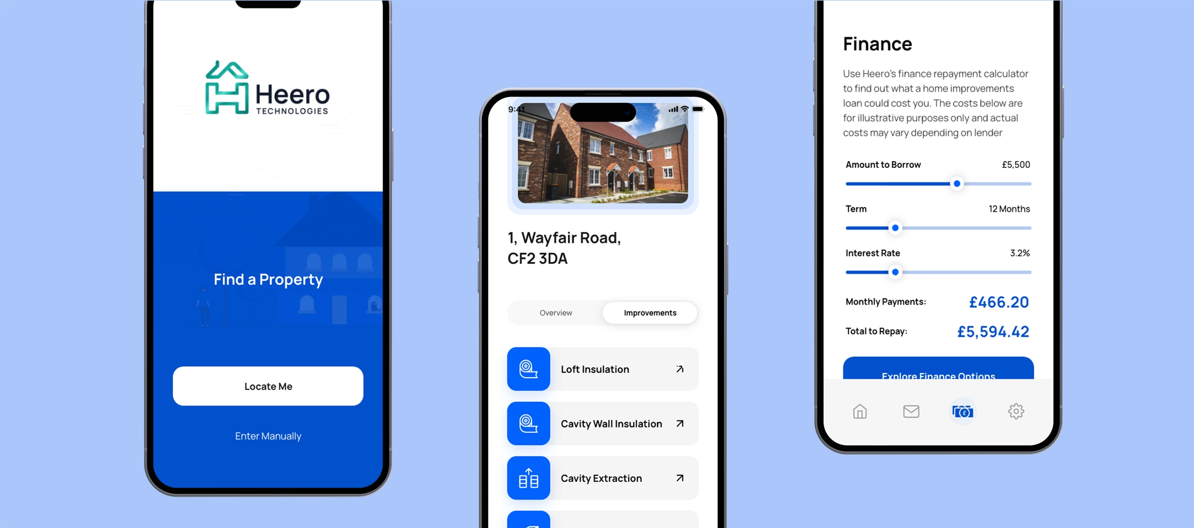 Mobile screens showing the Heero app